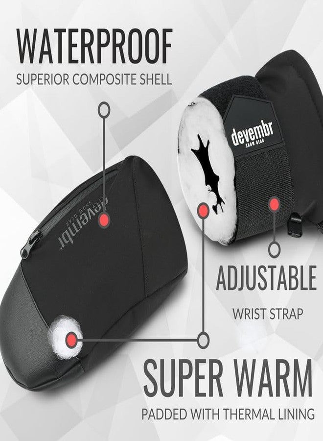 devembr Ski Mittens with Wrist Guards, Waterproof Snowboarding Mittens, Black, M - Image 3